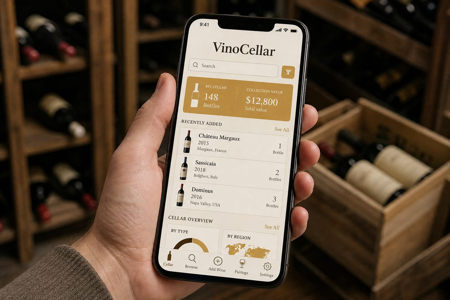 Smartphone avec l'application VinoCellar