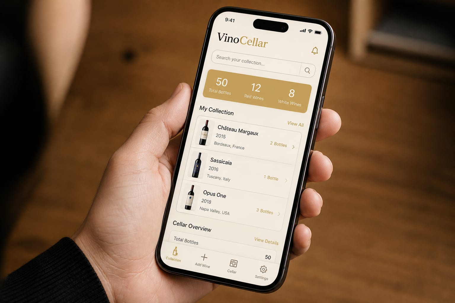 Interface de l'application VinoCellar