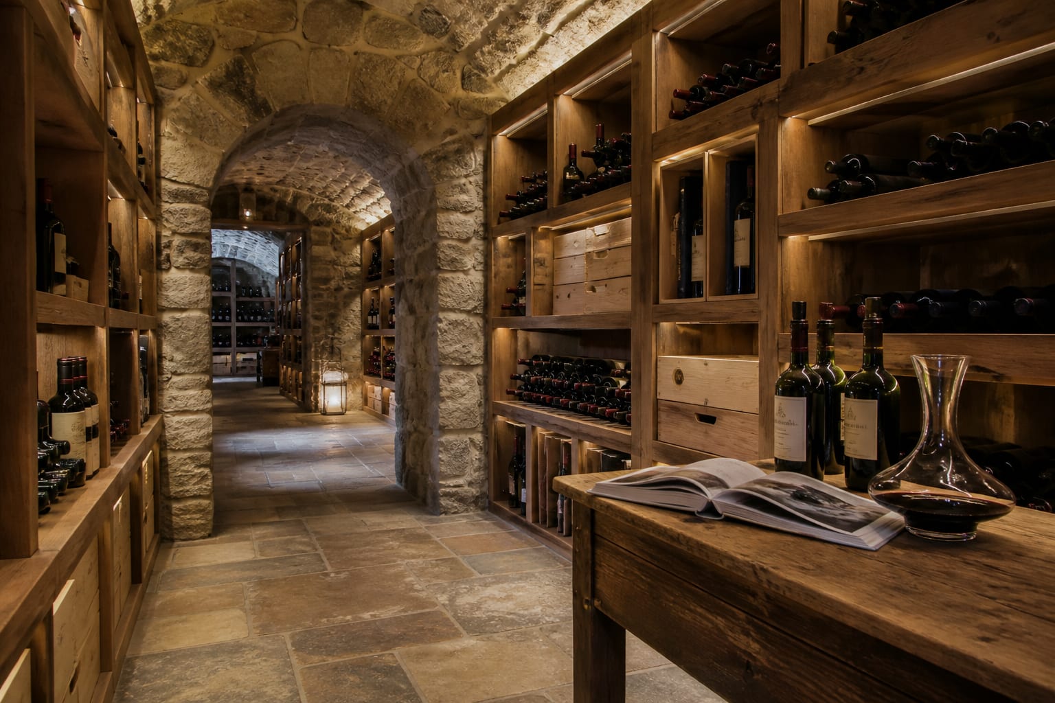 Vue d'ensemble d'une cave à vin privée bien organisée